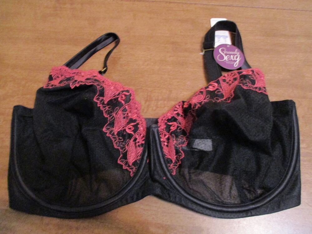 CACIQUE FULL COVERAGE UNDERWIRE BLACK PINK LACE BRA SIZE 40H